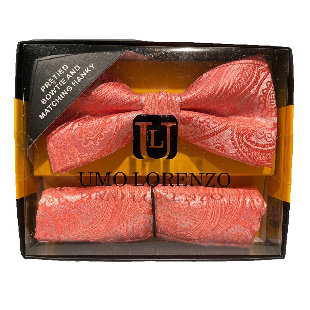 Umo Lorenzo Pre-Tied bowtie and Matching Hanky Set- Peach